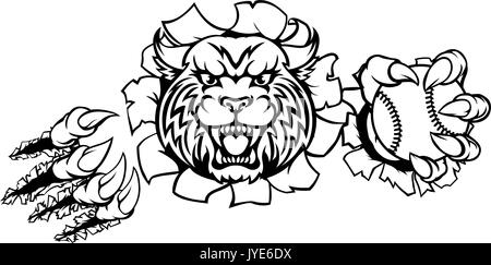 Wildcat Holding Baseball Ball Breaking Background Stock Vector