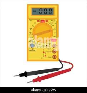 Vector illustration digital electric multimeter. Electrical measuring instrument. Voltage Stock Vector