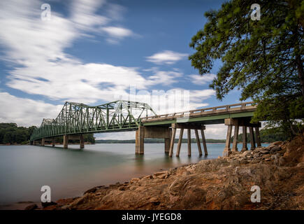 Browns Bridge was built in 1955 over the Chattahoochee River on Lake Lanier.  It replace a low water bridge that was covered by the lake. Stock Photo
