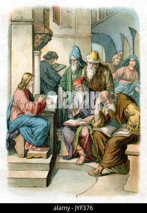 The twelve-year-old Jesus in the temple, Luke 2, 41-50 Stock Photo