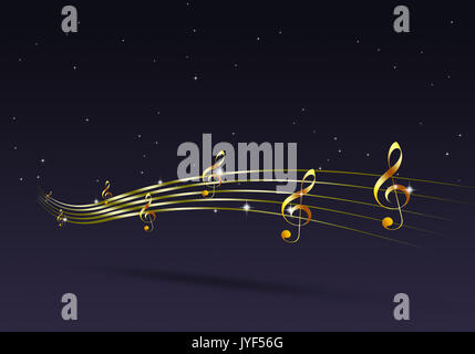 abstract golden music notes on blue background Stock Photo