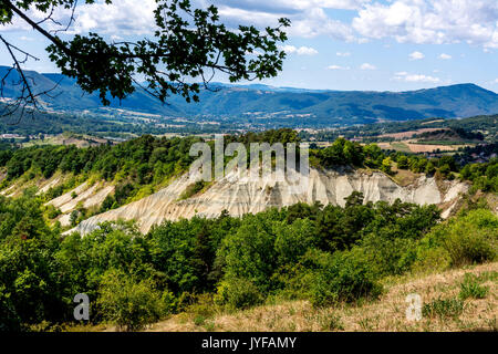 The ravine of Corboeuf, multicolored clay canyon in Rosières village, Haute Loire, Auvergne, France Stock Photo