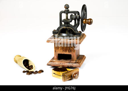 Old stylish coffee grinder on white isolated background Stock Photo