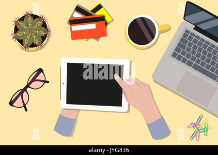 Office desktop top view Stock Vector