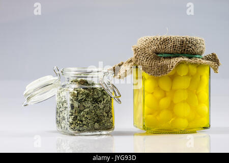 Mortar for the winter, processed in jars on a white background, isolated Stock Photo