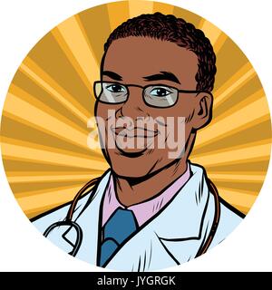 black male doctor African American pop art avatar character icon Stock Vector