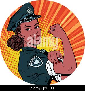 we can do it black police woman African American pop art avatar  Stock Vector