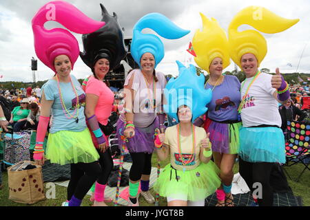 Henley-on-Thames, Oxfordshire, UK. 19th August, 2017. Thousands of revellers enjoy themselves eagerly awaiting the live music of the 80's at this year's Rewind Festival South 2017 on its first day Credit: Uwe Deffner/Alamy Live News Stock Photo