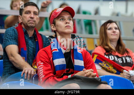 Moscow, Russia. 18th Aug, 2017. CSKA Moscow's fans in the Moscow Mayor's Ice Hockey Cup match against Dynamo Moscow at Megasport Arena. Credit: Sergei Bobylev/TASS/Alamy Live News