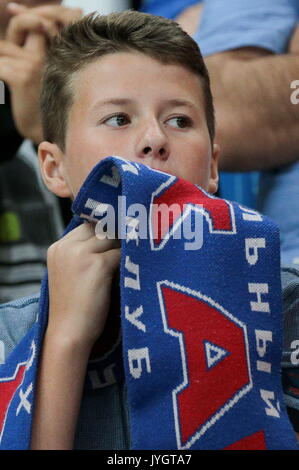 Moscow, Russia. 18th Aug, 2017. CSKA Moscow's fan in the Moscow Mayor's Ice Hockey Cup match against Dynamo Moscow at Megasport Arena. Credit: Sergei Bobylev/TASS/Alamy Live News