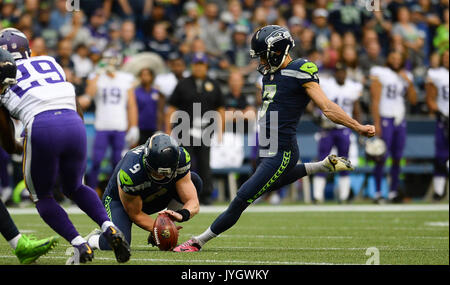 August 18, 2017: A Seattle Seahawk fan before a NFL pre-season game between  the Seattle Seahawks and the Minnesota Vikings. The game was played at  Century Link Field in Seattle, WA. ©