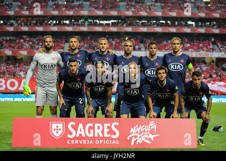 Lisbon, Portugal. 19th Aug, 2017. CF Os Belenenses initial team during the Premier League 2017/18 match between SL Benfica v CF Belenenses, at Luz Stadium in Lisbon on August 19, 2017. Credit: Bruno Barros/Alamy Live News Stock Photo