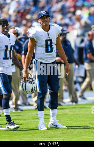 August 19, 2017: Tennessee Titans quarterback Marcus Mariota (8) during an NFL pre-season game between the Carolina Panthers and the Tennessee Titans at Nissan Stadium in Nashville, TN. Thomas McEwen/CSM Stock Photo