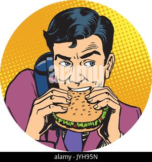 businessman eating a Burger and talking on the phone pop art ava Stock Vector