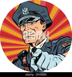 points serious police officer pop art avatar character icon Stock Vector