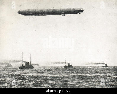 Zeppelin above the German fleet, WW1 Stock Photo