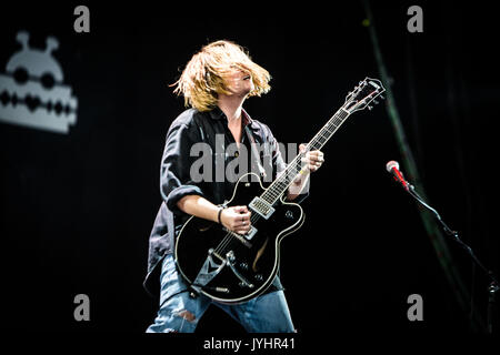 Joe Langridge-Brown of the english alternative rock band Nothing But Thieves pictured on stage as they perform live at Lowlands Festival 2017 in Biddinghuizen Netherlands (Photo by Roberto Finizio / Pacific Press) Stock Photo