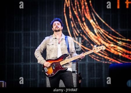 Conor Mason of the english alternative rock band Nothing But Thieves pictured on stage as they perform live at Lowlands Festival 2017 in Biddinghuizen Netherlands (Photo by Roberto Finizio / Pacific Press) Stock Photo