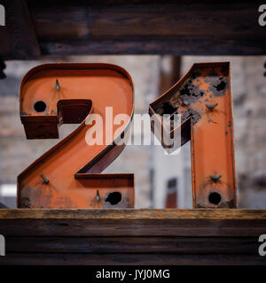 number 21 vintage neon light letters / numbers Stock Photo