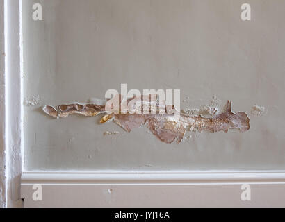 Salination on damp wall causing pain to blister and salt crystals to form Stock Photo