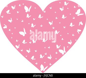 Cute Butterfly Silhouette in a Valentine Heart Stock Vector