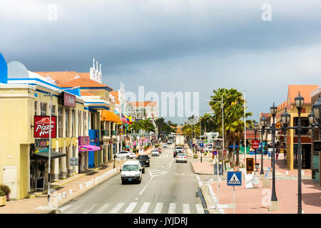 ORANJESTAD, ARUBA - JULY 25, 2017: Lloyd G. Smith Boulevard on a summer day. This main thoroughfare in the city, has recently become an important shop Stock Photo