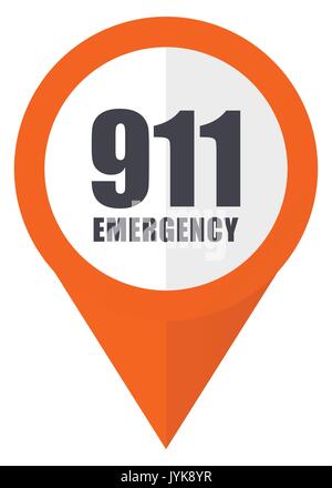 Number emergency 911 orange pointer vector icon in eps 10 isolated on white background. Stock Vector