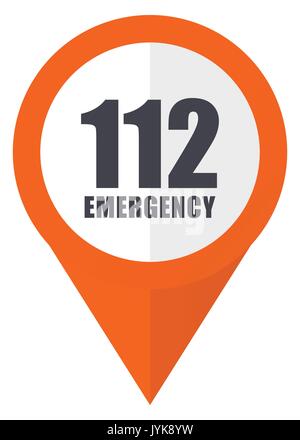 Number emergency 112 orange pointer vector icon in eps 10 isolated on white background. Stock Vector
