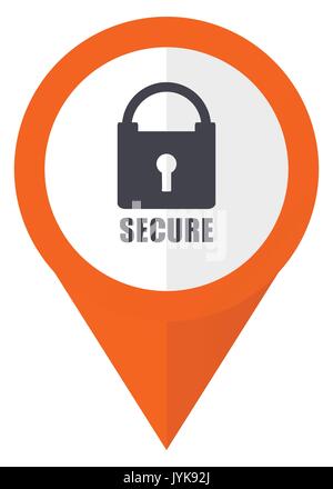 Secure orange pointer vector icon in eps 10 isolated on white background. Stock Vector