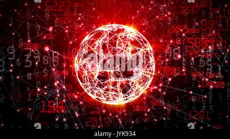 Abstract network sphere with moving numbers, lines and dots - seamless loop animation Stock Photo