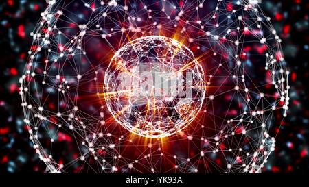 Abstract digital network sphere rotating with moletular dividing on digital binary data network. Stock Photo