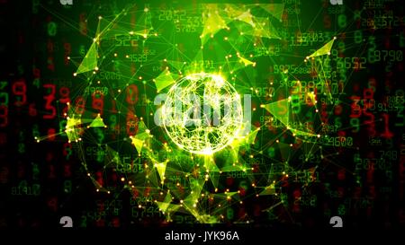Abstract network sphere with moving numbers, lines and dots - seamless loop animation Stock Photo