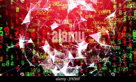 Abstract network sphere with moving numbers, lines and dots - seamless loop animation Stock Photo