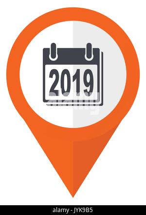 New year 2019 orange pointer vector icon in eps 10 isolated on white background. Stock Vector