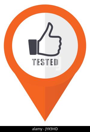 Tested orange pointer vector icon in eps 10 isolated on white background. Stock Vector