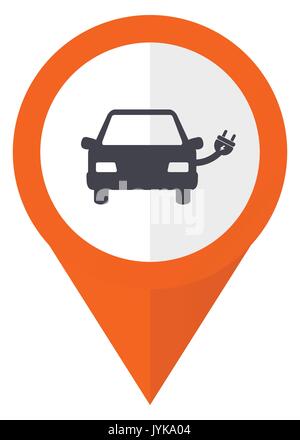 Electric car orange pointer vector icon in eps 10 isolated on white background. Stock Vector