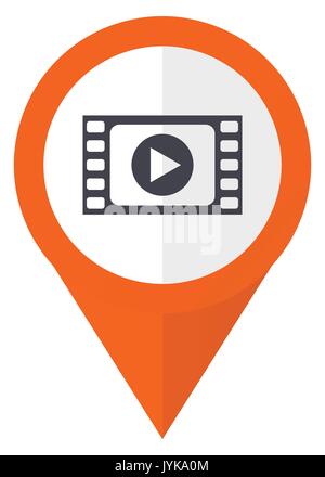 Play video orange pointer vector icon in eps 10 isolated on white background. Stock Vector