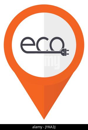 Eco electric plug orange pointer vector icon in eps 10 isolated on white background. Stock Vector