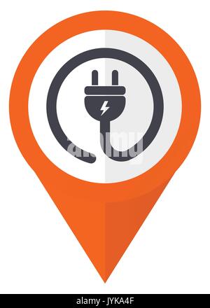 Electric plug orange pointer vector icon in eps 10 isolated on white background. Stock Vector