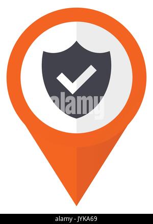 Shield orange pointer vector icon in eps 10 isolated on white background. Stock Vector