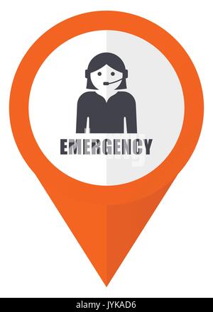 Emergency orange pointer vector icon in eps 10 isolated on white background. Stock Vector