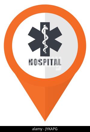 Hospital orange pointer vector icon in eps 10 isolated on white background. Stock Vector