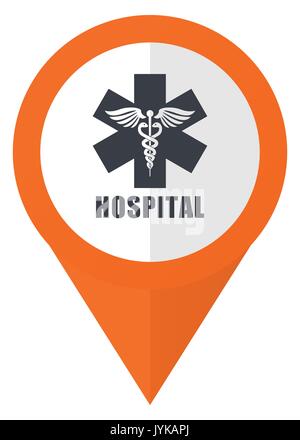 Hospital orange pointer vector icon in eps 10 isolated on white background. Stock Vector