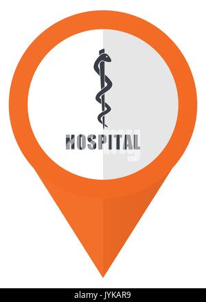 Hospital orange pointer vector icon in eps 10 isolated on white background. Stock Vector