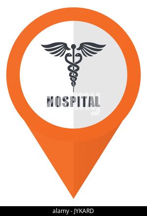 Hospital orange pointer vector icon in eps 10 isolated on white background. Stock Vector