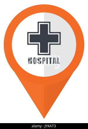 Hospital orange pointer vector icon in eps 10 isolated on white background. Stock Vector