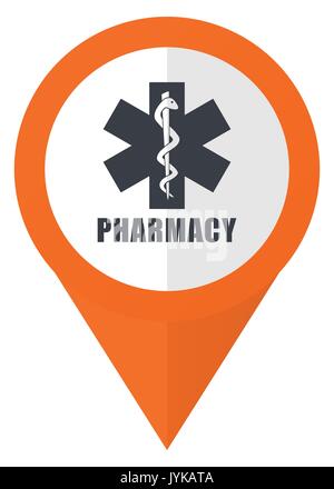 Pharmacy orange pointer vector icon in eps 10 isolated on white background. Stock Vector