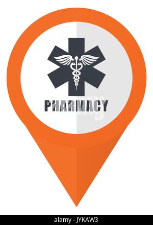 Pharmacy orange pointer vector icon in eps 10 isolated on white background. Stock Vector