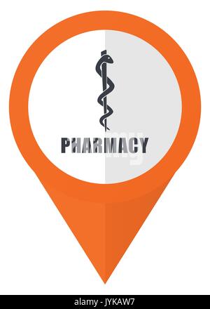 Pharmacy orange pointer vector icon in eps 10 isolated on white background. Stock Vector