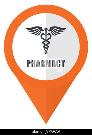 Pharmacy orange pointer vector icon in eps 10 isolated on white background. Stock Vector